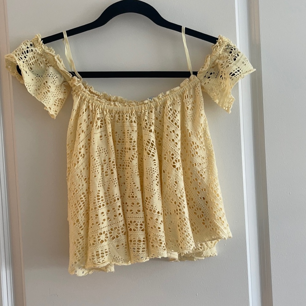 Yellow embroidered free people top
